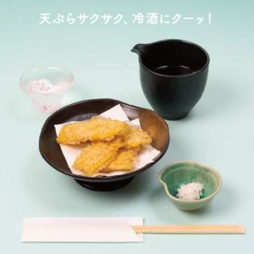 夏の冷酒ととうもろこしの天ぷら