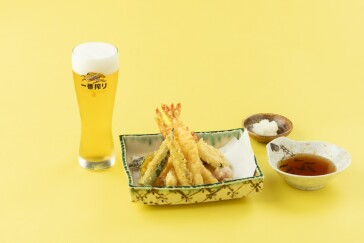 キリン 一番搾り／海老と夏野菜の天ぷら盛合せ